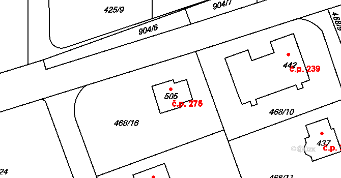 Klínec 275 na parcele st. 505 v KÚ Klínec, Katastrální mapa