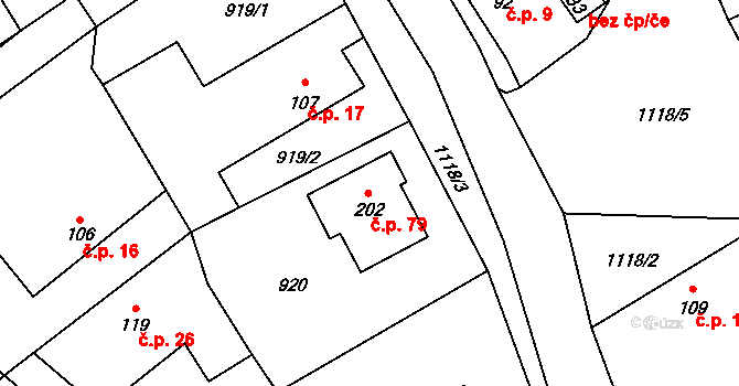 Skalička 79, Skalice na parcele st. 202 v KÚ Skalička nad Labem, Katastrální mapa