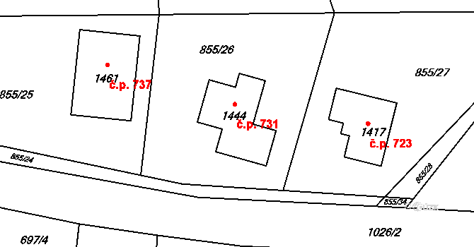 Šťáhlavy 731 na parcele st. 1444 v KÚ Šťáhlavy, Katastrální mapa