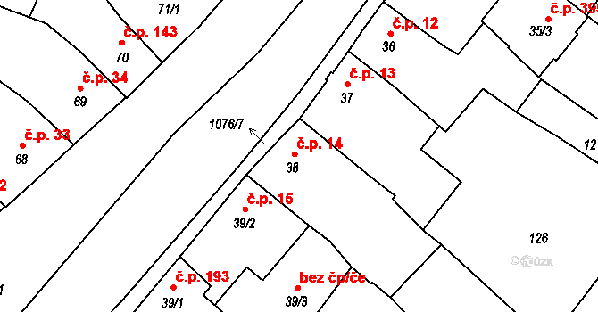 Husinec 14 na parcele st. 38 v KÚ Husinec, Katastrální mapa