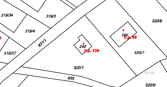 Malšovice 136 na parcele st. 248 v KÚ Malšovice, Katastrální mapa