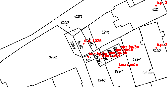 Odry 1026 na parcele st. 821/2 v KÚ Odry, Katastrální mapa