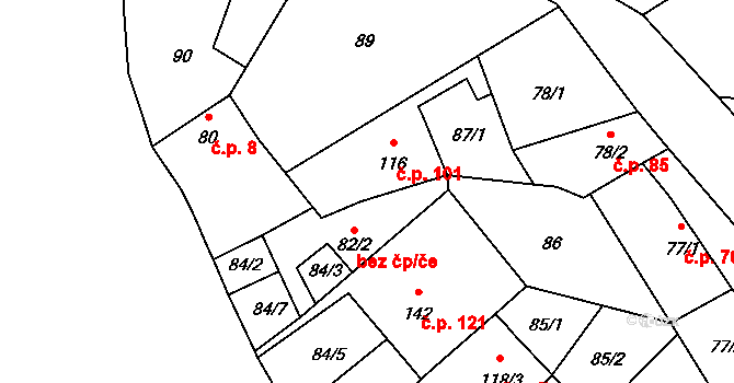 Měcholupy 101 na parcele st. 116 v KÚ Měcholupy u Žatce, Katastrální mapa