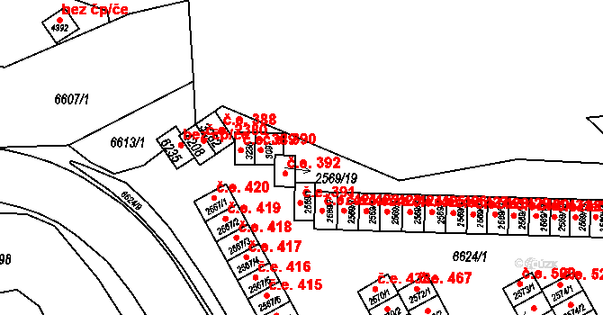 Žatec 392 na parcele st. 2569/19 v KÚ Žatec, Katastrální mapa