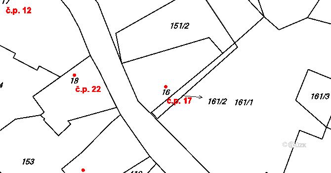 Štěpánov 17, Leština u Světlé na parcele st. 16 v KÚ Štěpánov u Leštiny, Katastrální mapa