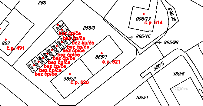 Opočno 621 na parcele st. 865/1 v KÚ Opočno pod Orlickými horami, Katastrální mapa
