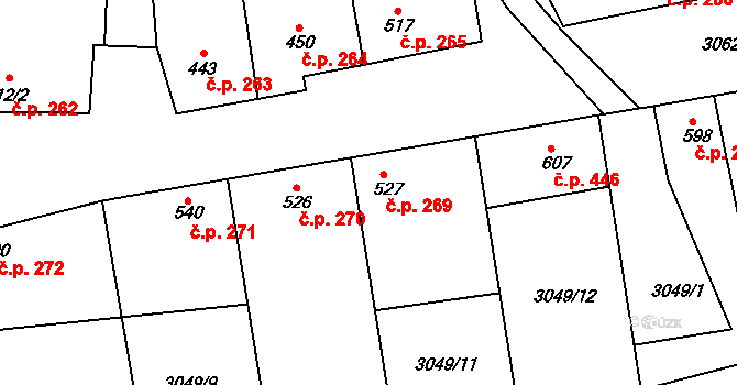 Březí 269 na parcele st. 527 v KÚ Březí u Mikulova, Katastrální mapa