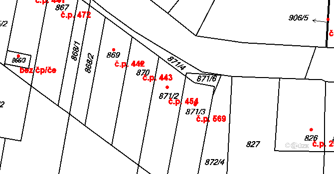 Moravský Žižkov 454 na parcele st. 871/2 v KÚ Moravský Žižkov, Katastrální mapa