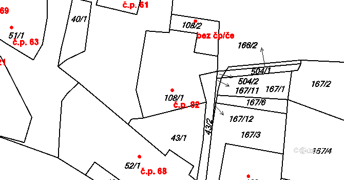 Martinice 82 na parcele st. 108/1 v KÚ Martinice u Holešova, Katastrální mapa