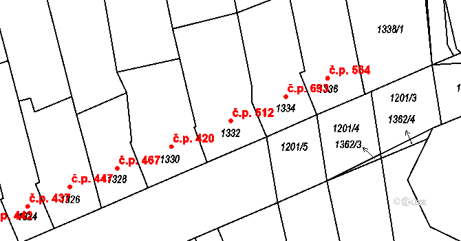 Morkovice 512, Morkovice-Slížany na parcele st. 1332 v KÚ Morkovice, Katastrální mapa