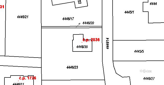Šenov 2036 na parcele st. 4446/30 v KÚ Šenov u Ostravy, Katastrální mapa