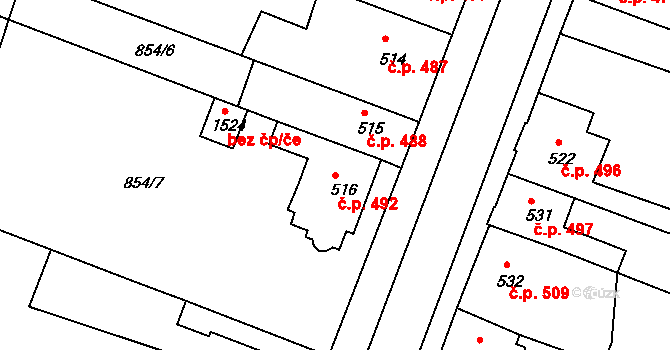 Bystřice pod Hostýnem 492 na parcele st. 516 v KÚ Bystřice pod Hostýnem, Katastrální mapa