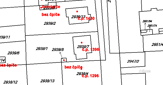 Holešov 1396 na parcele st. 2939/7 v KÚ Holešov, Katastrální mapa