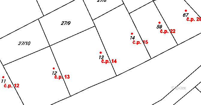 Běruničky 14, Běrunice na parcele st. 13 v KÚ Běruničky, Katastrální mapa