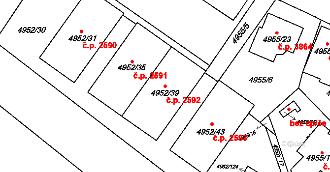 Znojmo 2592 na parcele st. 4952/39 v KÚ Znojmo-město, Katastrální mapa