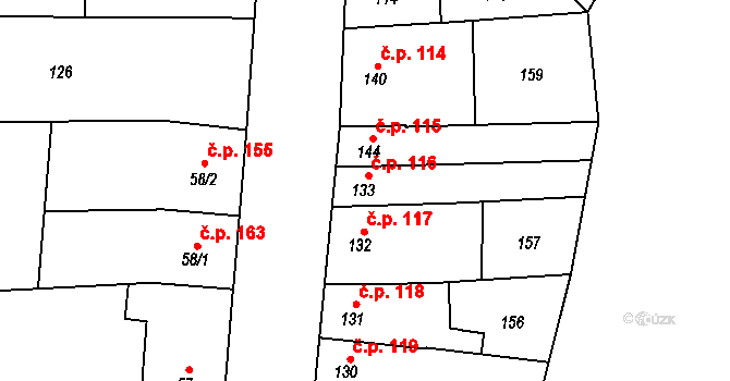 Přerov III-Lověšice 116, Přerov na parcele st. 133 v KÚ Lověšice u Přerova, Katastrální mapa