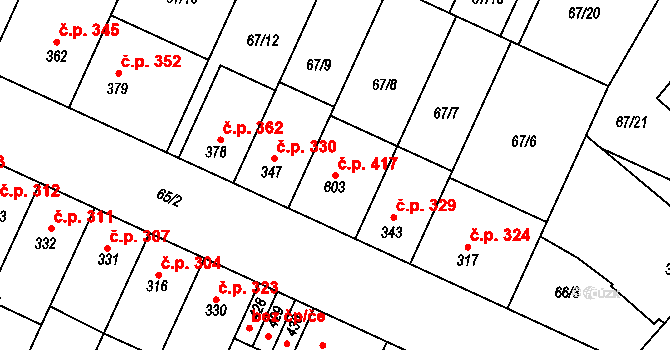 Přerov II-Předmostí 417, Přerov na parcele st. 603 v KÚ Předmostí, Katastrální mapa