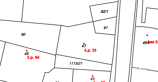 Jíkev 33 na parcele st. 47 v KÚ Jíkev, Katastrální mapa