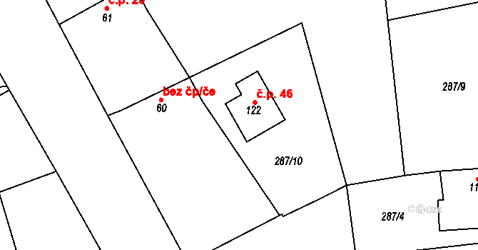 Zavadilka 46, Jizbice na parcele st. 122 v KÚ Jizbice u Nymburka, Katastrální mapa