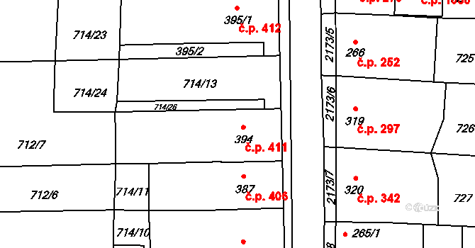 Lišov 411 na parcele st. 394 v KÚ Lišov, Katastrální mapa
