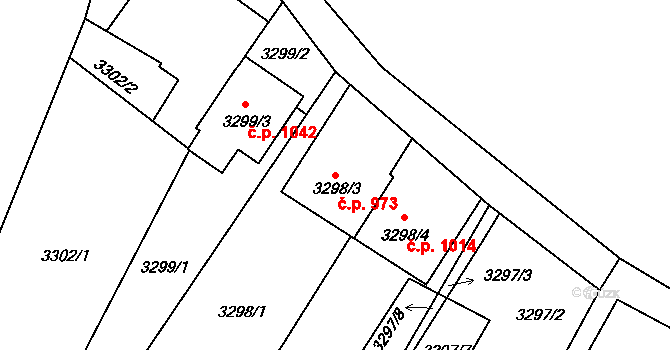 Rohatec 973 na parcele st. 3298/3 v KÚ Rohatec, Katastrální mapa