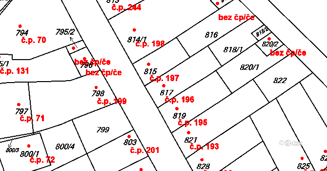 Chropyně 196 na parcele st. 817 v KÚ Chropyně, Katastrální mapa