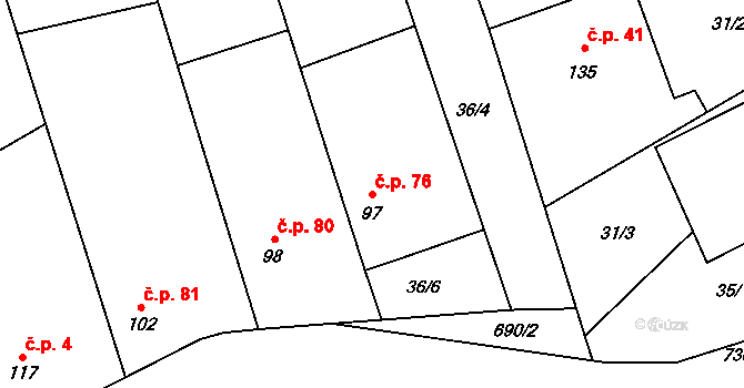 Hořešovice 76 na parcele st. 97 v KÚ Hořešovice, Katastrální mapa
