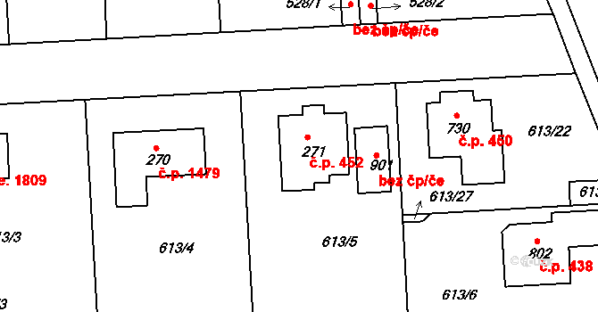 Olešovice 452, Kamenice na parcele st. 271 v KÚ Ládví, Katastrální mapa