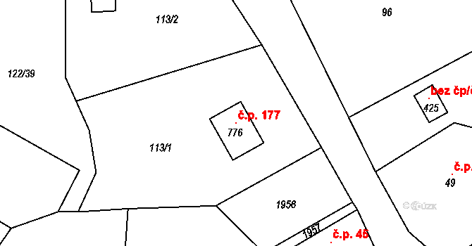 Trhanov 177 na parcele st. 776 v KÚ Trhanov, Katastrální mapa