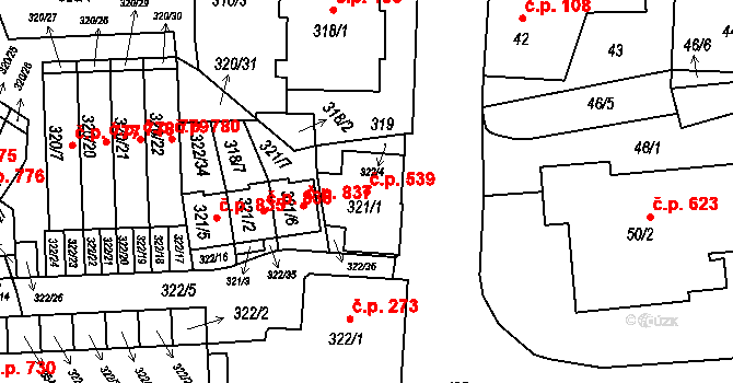 Hrádek nad Nisou 539 na parcele st. 321/1 v KÚ Hrádek nad Nisou, Katastrální mapa