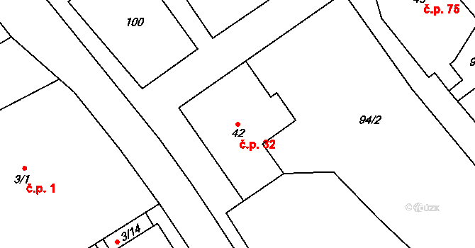 Stěžery 32 na parcele st. 42 v KÚ Stěžery, Katastrální mapa