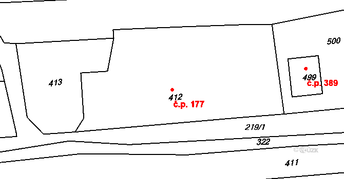 Dlouhá Loučka 177 na parcele st. 412 v KÚ Dolní Dlouhá Loučka, Katastrální mapa