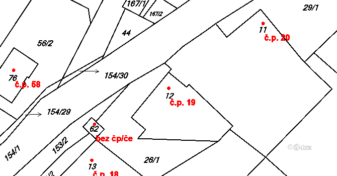 Olešnice 19, Bouzov na parcele st. 12 v KÚ Olešnice u Bouzova, Katastrální mapa