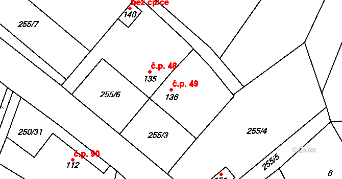 Třebovětice 49, Cerekvice nad Bystřicí na parcele st. 136 v KÚ Třebovětice, Katastrální mapa