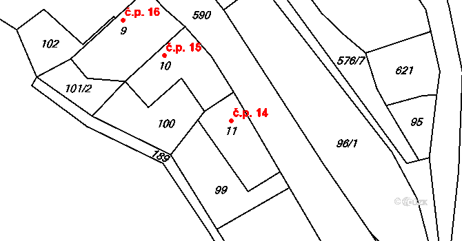 Teplá 14, Třebenice na parcele st. 11 v KÚ Teplá u Třebenic, Katastrální mapa