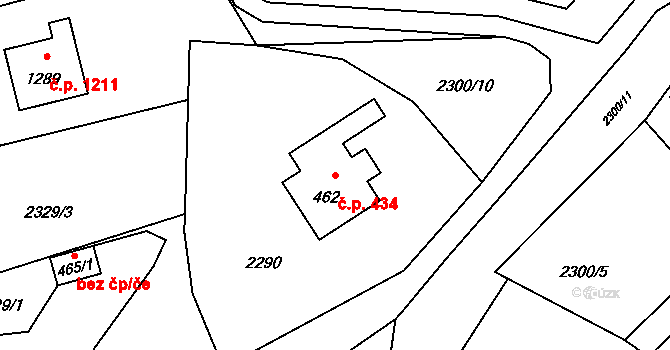 Rožnov pod Radhoštěm 434 na parcele st. 462 v KÚ Rožnov pod Radhoštěm, Katastrální mapa