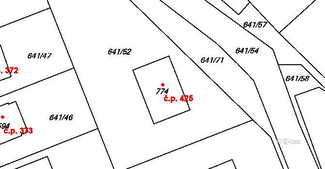 Chýnov 425 na parcele st. 774 v KÚ Chýnov u Tábora, Katastrální mapa