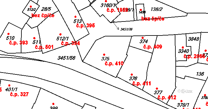 Lysá nad Labem 410 na parcele st. 375 v KÚ Lysá nad Labem, Katastrální mapa
