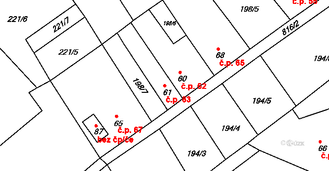 Drmaly 63, Vysoká Pec na parcele st. 61 v KÚ Drmaly, Katastrální mapa