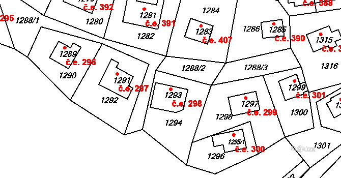 Miřetice u Klášterce nad Ohří 298, Klášterec nad Ohří na parcele st. 1293 v KÚ Miřetice u Klášterce nad Ohří, Katastrální mapa