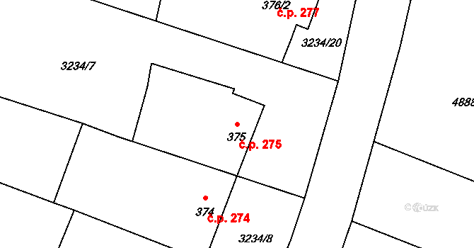 Mohelno 275 na parcele st. 375 v KÚ Mohelno, Katastrální mapa