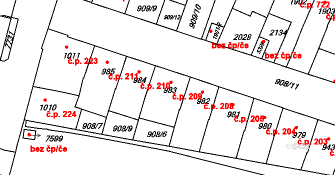 Horka-Domky 209, Třebíč na parcele st. 983 v KÚ Třebíč, Katastrální mapa