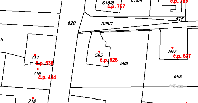 Skřečoň 628, Bohumín na parcele st. 595 v KÚ Skřečoň, Katastrální mapa