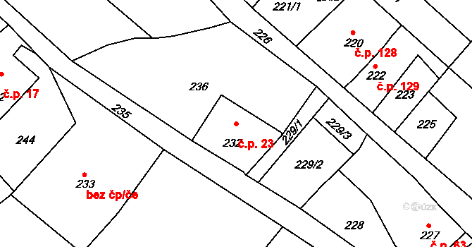 Vrbice 23, Bohumín na parcele st. 232 v KÚ Vrbice nad Odrou, Katastrální mapa
