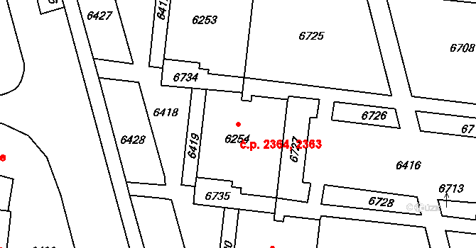 Líšeň 2363,2364, Brno na parcele st. 6253 v KÚ Líšeň, Katastrální mapa