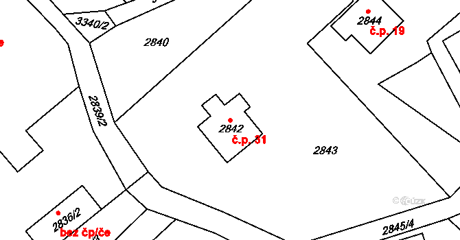 Pelechov 31, Železný Brod na parcele st. 2842 v KÚ Železný Brod, Katastrální mapa