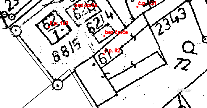 Těmice 62 na parcele st. 61 v KÚ Těmice u Kamenice nad Lipou, Katastrální mapa