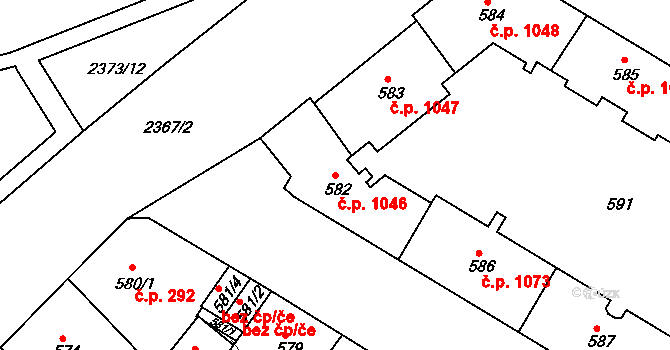 Trnovany 1046, Teplice na parcele st. 582 v KÚ Teplice-Trnovany, Katastrální mapa