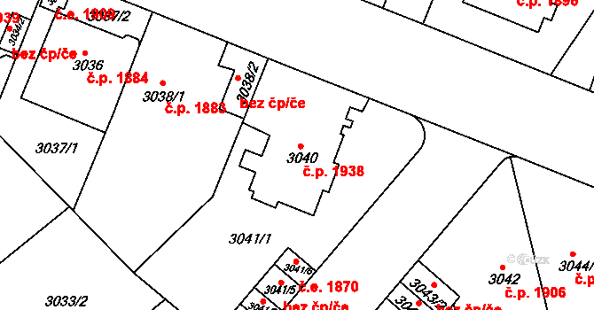 Teplice 1938 na parcele st. 3040 v KÚ Teplice, Katastrální mapa