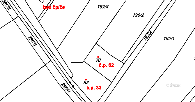 Hoření Vinice 62, Kly na parcele st. 70 v KÚ Záboří u Kel, Katastrální mapa